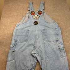 Big Smith Mens Blue Denim Bib Overalls Size 50 Workwear Biker Patches Distressed