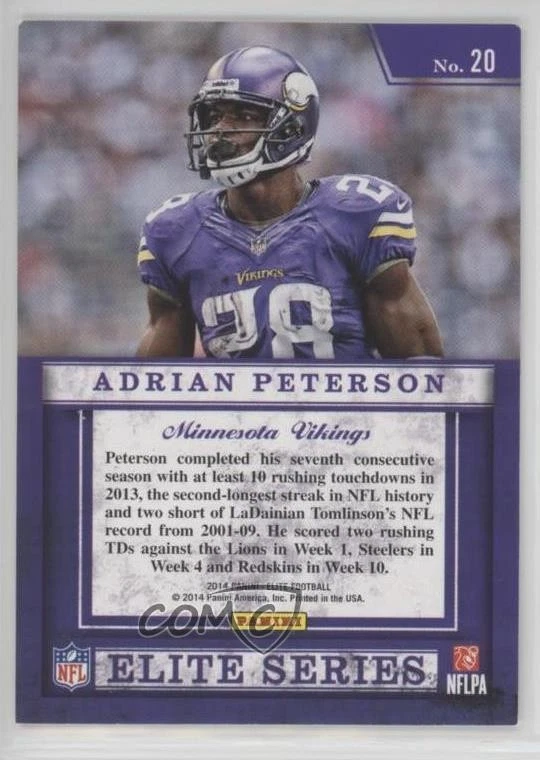 2014 Panini Elite Elite Series Silver Adrian Peterson #20 - Image 2 of 2