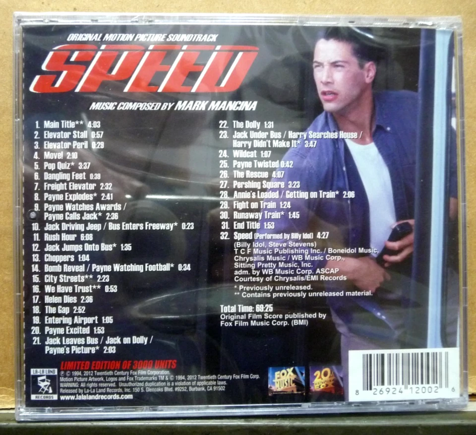 Mark Mancina SPEED Soundtrack Score 3000 Limited La-La Land CD NEW & SEALED! OOP - Image 2 of 2
