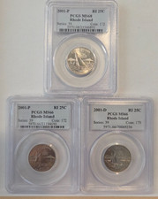 Lot of 3 2001 Rhode Island RI State Quarters MS 66 68, PCGS