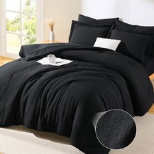 CozyLux King Size Comforter Set Black - 7 Pieces Striped Seersucker Bed In Bag