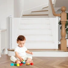 Retractable Baby Gate,55" Wide X 34" Tall Mesh Safety Gate for Dogs & Babies, In