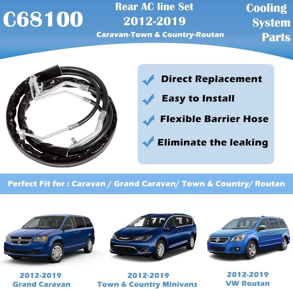 Juego de mangueras de aire acondicionado traseras C68100 para Dodge Grand Caravan 2012-2019 Foto 3 de 4