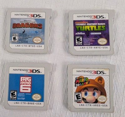 Nintendo 3DS Lot of 4 Games Dragons2 Super Mario 3D Land, Turtles, & Big Hero 6