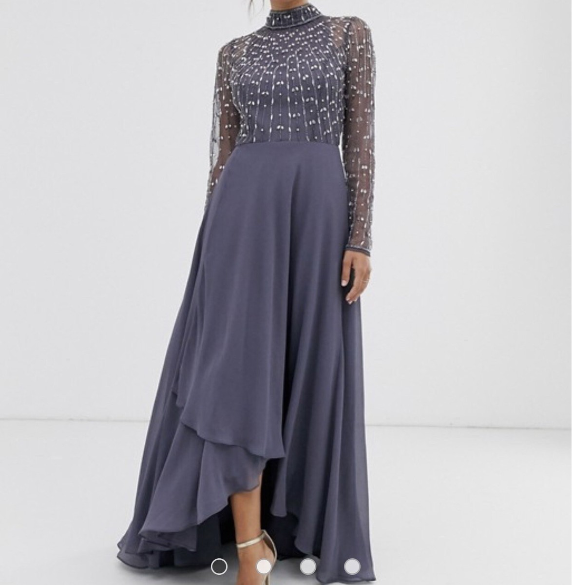 ASOS DESIGN Maxi Dress With Linear Embellished Bodice And Wrap Skirt Grey  Size 4 | eBay Australia