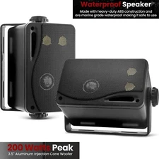 Waterproof Outdoor Speakers System Pair 200 W Backyard Patio Pool Deck Black