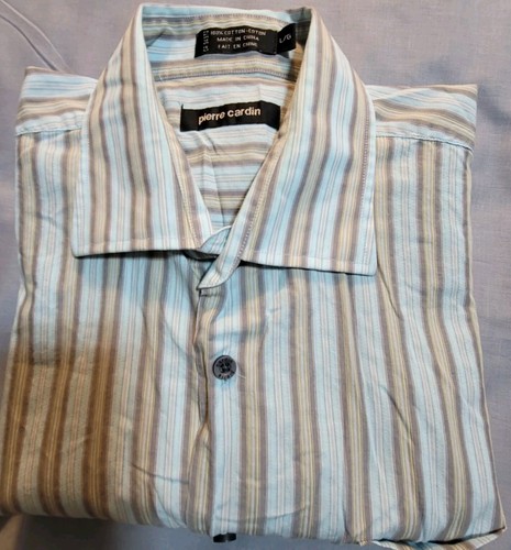 Pierre Cardin Shirt Mens L Large Blue Strip Short Sleeve - Picture 6 of 6