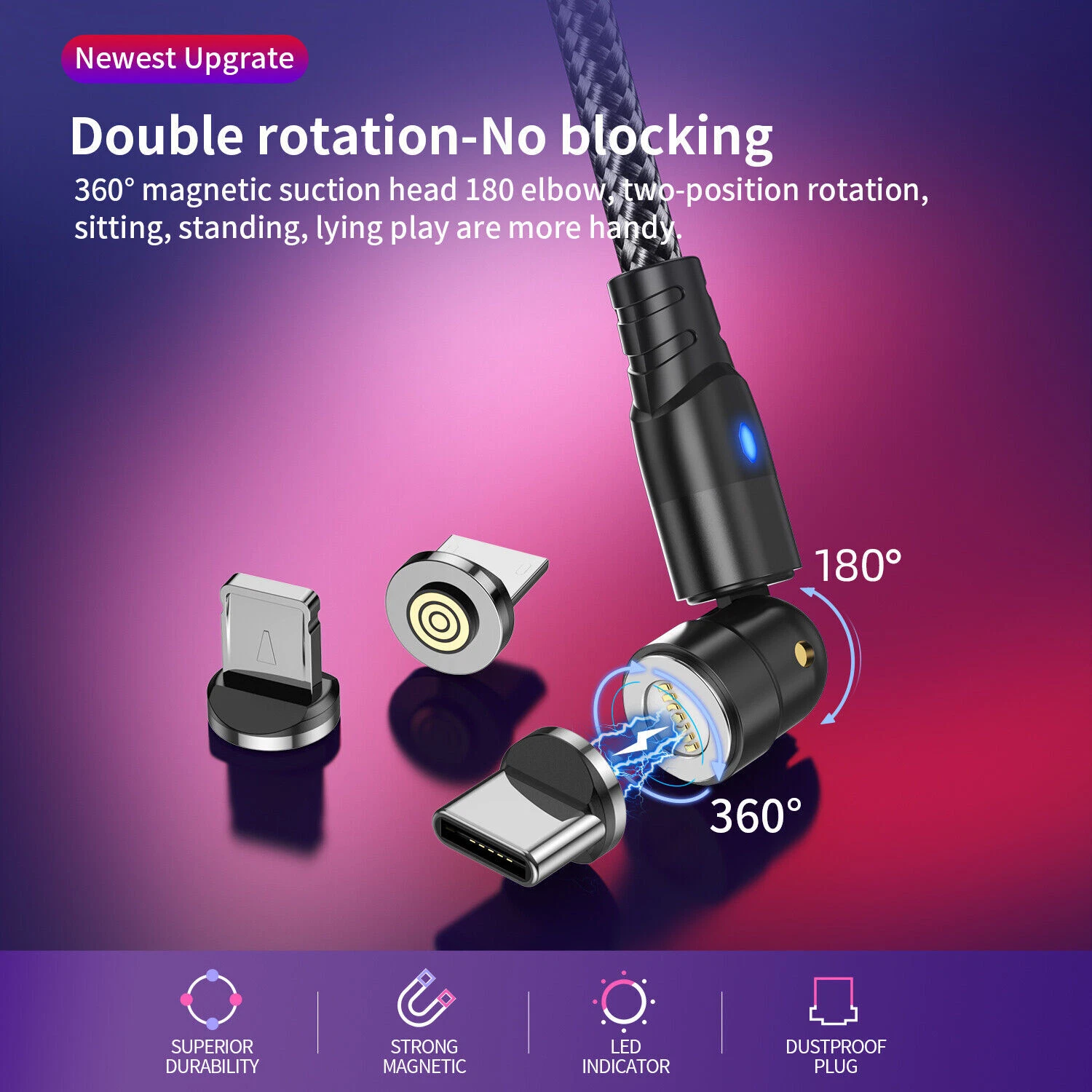 Magnetic PD 60W To Type C Micro USB 3A Fast Charging Cable Data Sync Cord_voghion.com