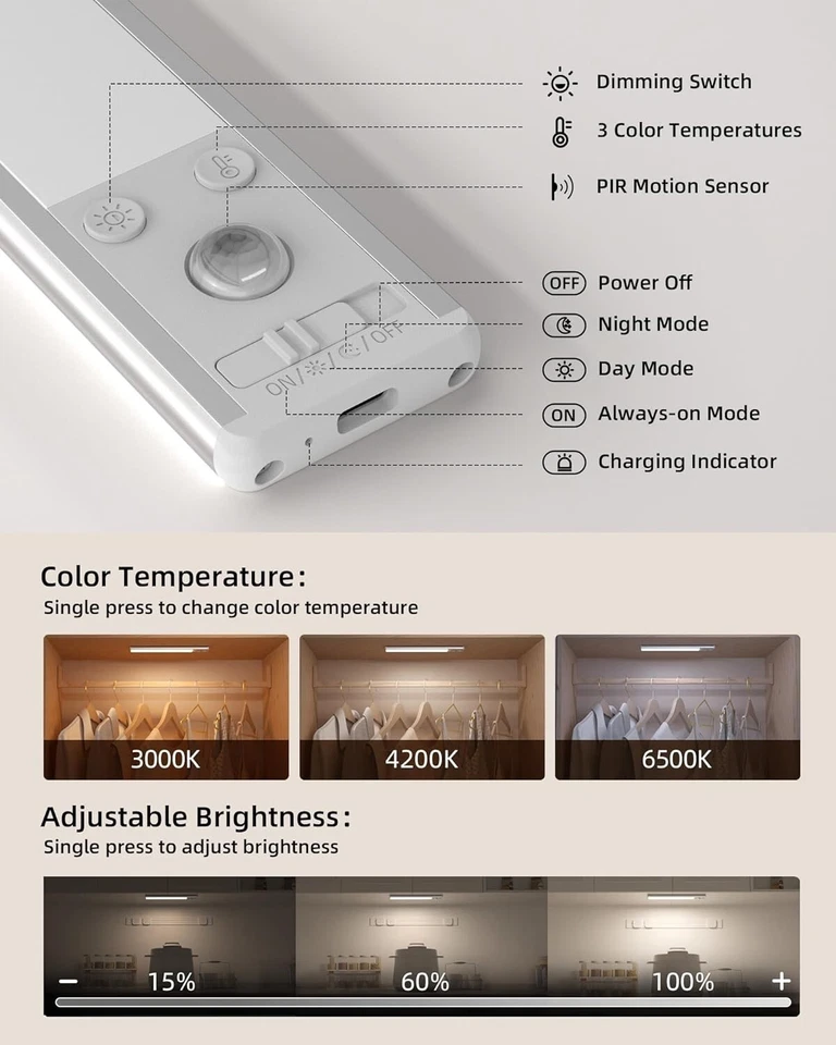 Unterbauleuchte 2x LED Küche Schrank Treppe mit Bewegungsmelder Dimmbar USB B746 - Bild 4 von 4