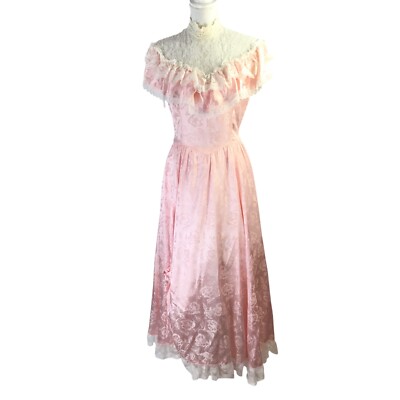 Vintage Gunne Sax Dress Jessica McClintock Prairie Lace Pink Maxi