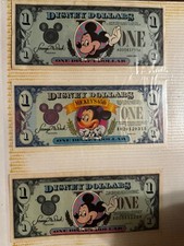 DISNEY DOLLARS 1987, 65th Anniversary, 1995, 1996,1997 & 2003 1$ Lot of 6 Bills!
