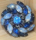 Vintage Brooch Icy Blue Rhinestones Round Pin Silver Costume Jewelry