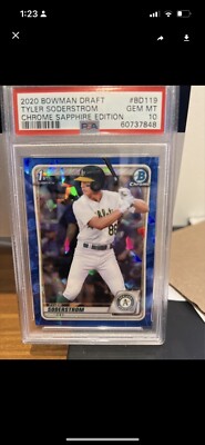 Tyler Soderstrom 1st Bowman 2020 Bowman Draft Chrome Sapphire PSA 