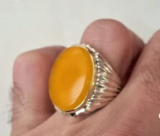 Natural yellow agate Ring Yemeni Stone aqeeq carnelian Sterling Silver Ring 925