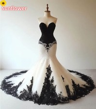 Gothic Black White Wedding Dresses Sweetheart Mermaid Sweep Train Bridal Gowns