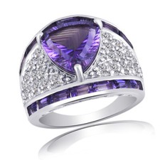 6 1/4 Ct Simulated Amethyst  Topaz Cocktail Band Ring 14K White Gold Plated