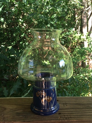 Clear Glass Dome Globe Fine China Ceramic Hurricane Oil Lamp Candle Holder - Picture 5 of 11
