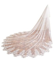 EllieWely Long Cathedral Length 2 Tier Sequin Lace Wedding Bridal Veil F09