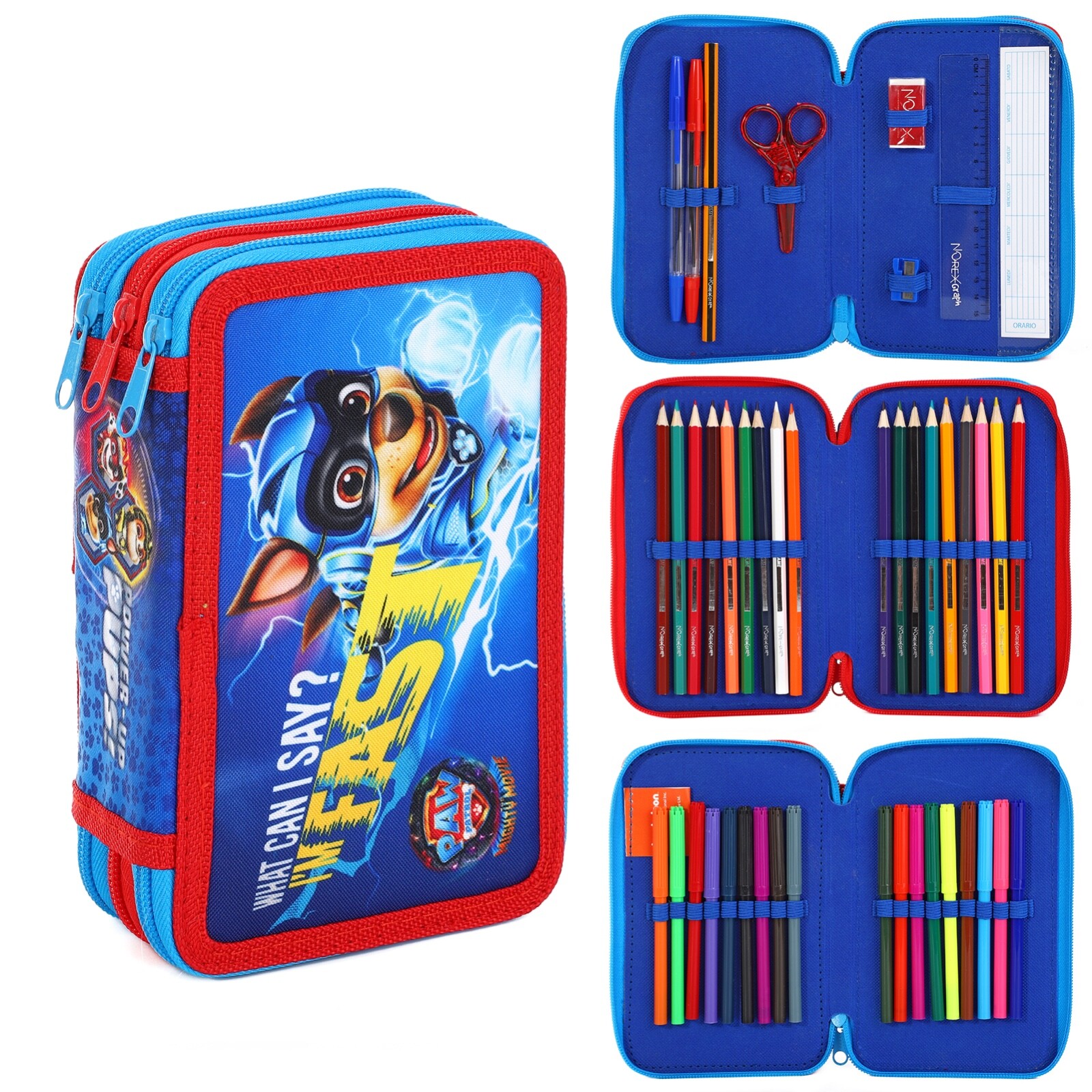 Paw Patrol Chase 3 Tier Filled Pencil Case 45 Piece Stationery Set Kids - Image 2