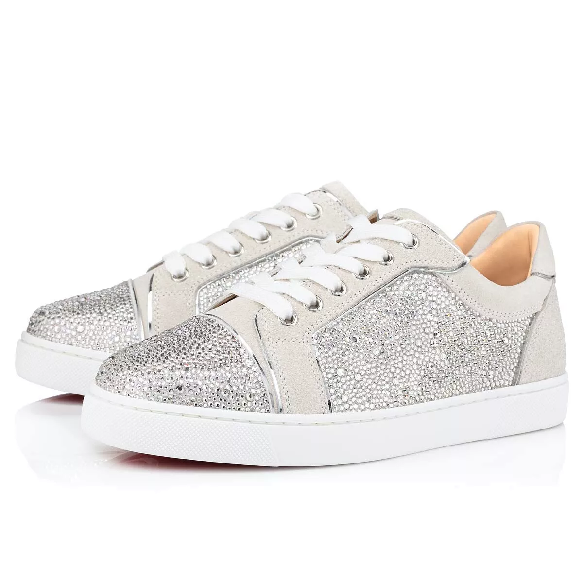 Christian Louboutin Vieira Strass Flat Lune Grey Crystal Low Top Sneaker 36.5