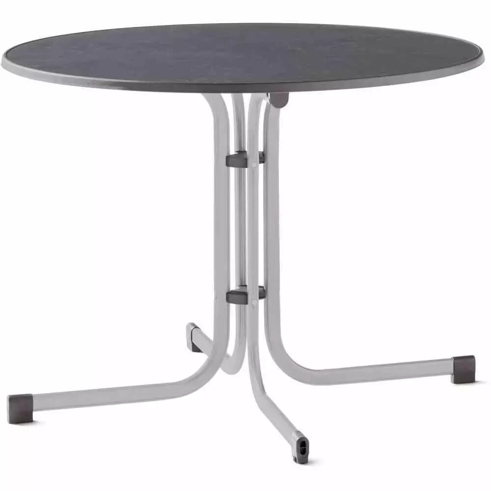 SIEGER Boulevard-Klapptisch, Ø 100cm, graphit Stahrohrgestell, Mecalit-Pro