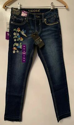 Mädchen Vigoss The Jagger Blumendesign Stretch Skinny blau Denim Jeans Alter 10