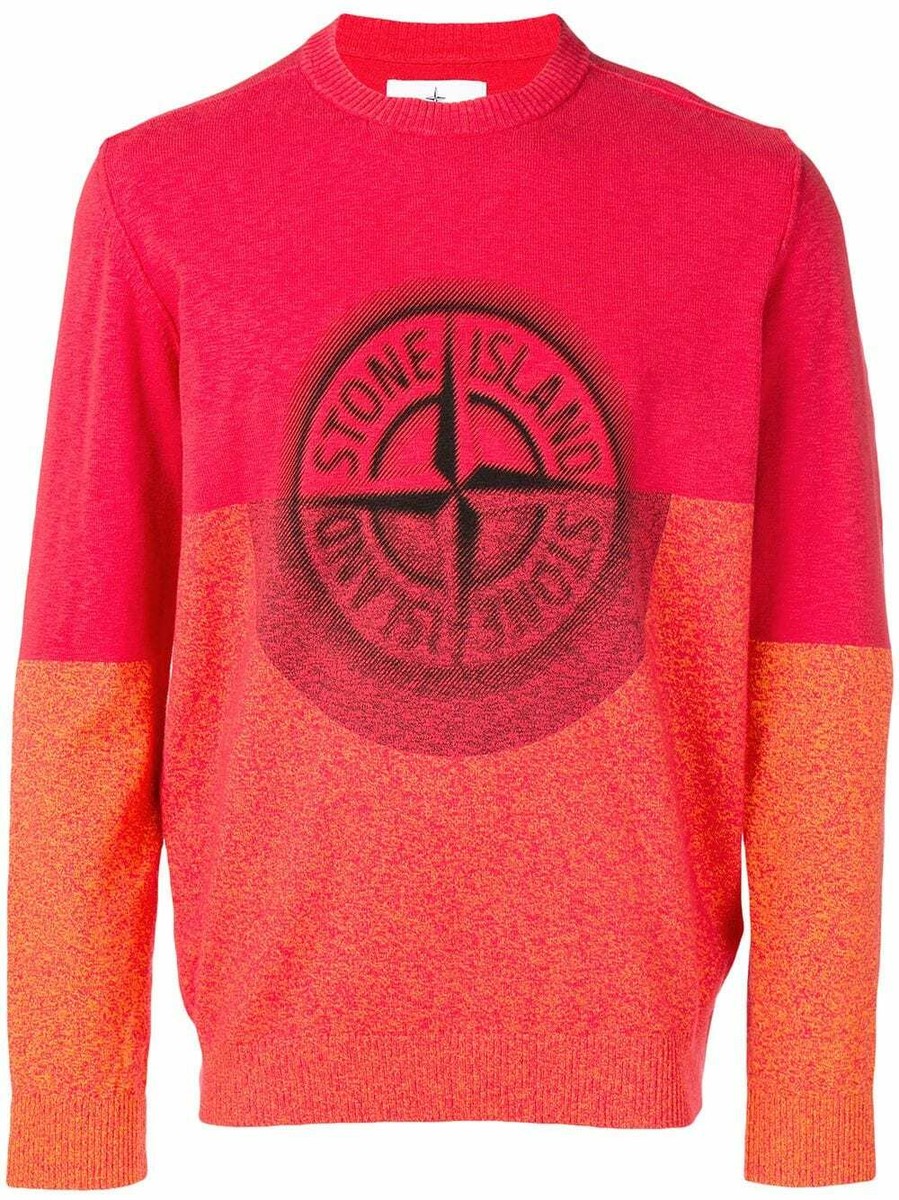 Stone Island Crewneck Logo Intarsia Knit In Coral (Size XXL) RRP