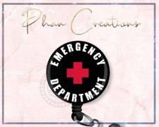 Black Emergency Department Retractable Badge Reel Cute LVN ER RN Nurse ID Holder