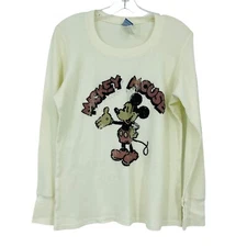 Disney Mickey Mouse Thermal Top Ivory Long Sleeve Velvet Cotton Blend Womens XL