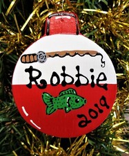 FISHING BOBBER Christmas Fish ORNAMENT Personalize U CHOOSE NAME  YEAR Gift