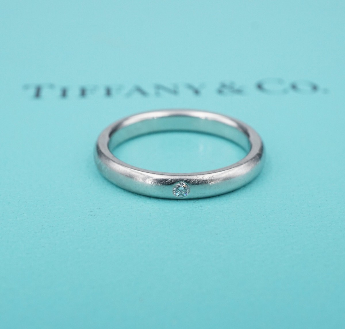 Tiffany Elsa Peretti Platinum Diamond Wedding Band Ring Sz