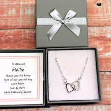 PERSONALISED BRIDESMAID GIFT THANK YOU FAVOUR KEEPSAKE LINKED HEARTS NECKLACE