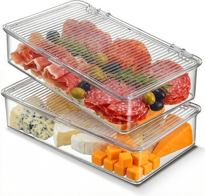 2 Pa Bacon Container For Refrirator, Clear Plastic Stora Bin with