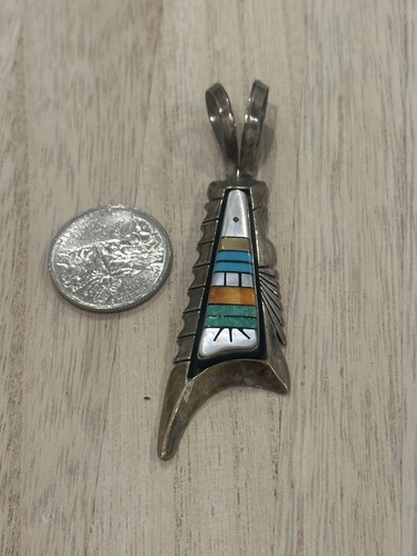 NATIVE AMERICAN Sterling Inlay PENDANT SIGNED Running Bear Trading