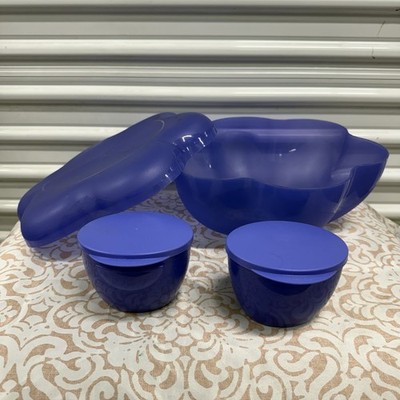 Tupperware Blue Chip N Dip Salad Set Divided Party Tray Scalloped Dish Bowl EUC