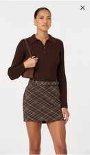 Brown Beige Gray Plaid Mini Dress with Belt Buckle for Women Casual  