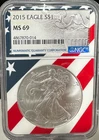 2015 $1 AMERICAN SILVER EAGLE NGC MS69 USA FLAG CORE HOLDER