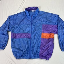 VTG Pro Spirit Windbreaker Track Jacket Mens Large Blue Purple Orange Full Zip