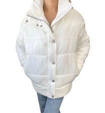 CHANEL Sport Vintage 03A CC Logo Puffer Jacket 38 Zip Button White Polyamide
