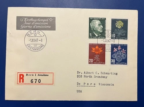 Clean  1947 Switzerland PRO JUVENTATE  First Day Cover FDC Sc# B166-169