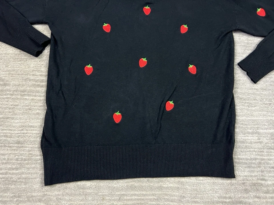 Suéter Sioni Milano Mujer M Negro Cuello Manga Larga Fresa Bordado Foto 3 de 4