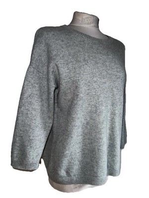 REPEAT 100% CASHMERE BLUE-GREY SILVER STAR ROUND NECK LOOSE JUMPER SIZE M
