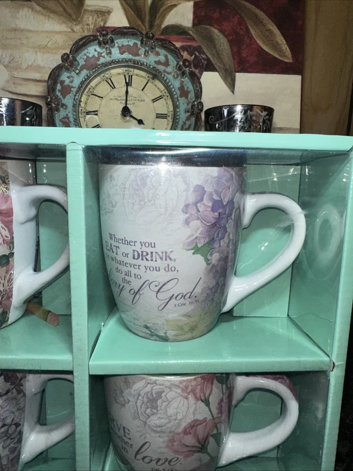 Juego de 4 tazas de café de cerámica con versículos inspiradores de las Escrituras Foto 3 de 4