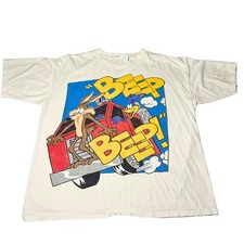 Vintage 90s Looney Tunes Road Runner Wile E. Coyote Beep Beep T-Shirt USA L