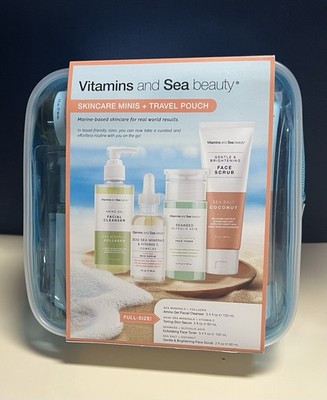 Vitamins and Sea beauty Skincare Minis + Travel Pouch Cleanser Serum Toner Scrub