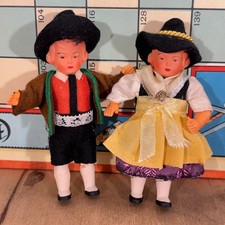 Vintage West Germany Pair of Celluloid Dolls in Original Costumes, 3.5"