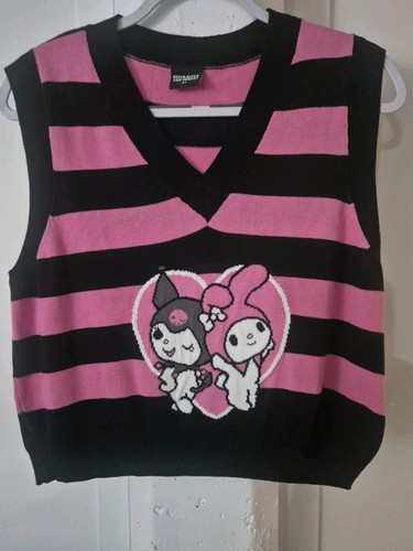 Hello Kitty & Friends Knit Vest XL Pink Black Stripe Sanrio Kuromi Melody A2902