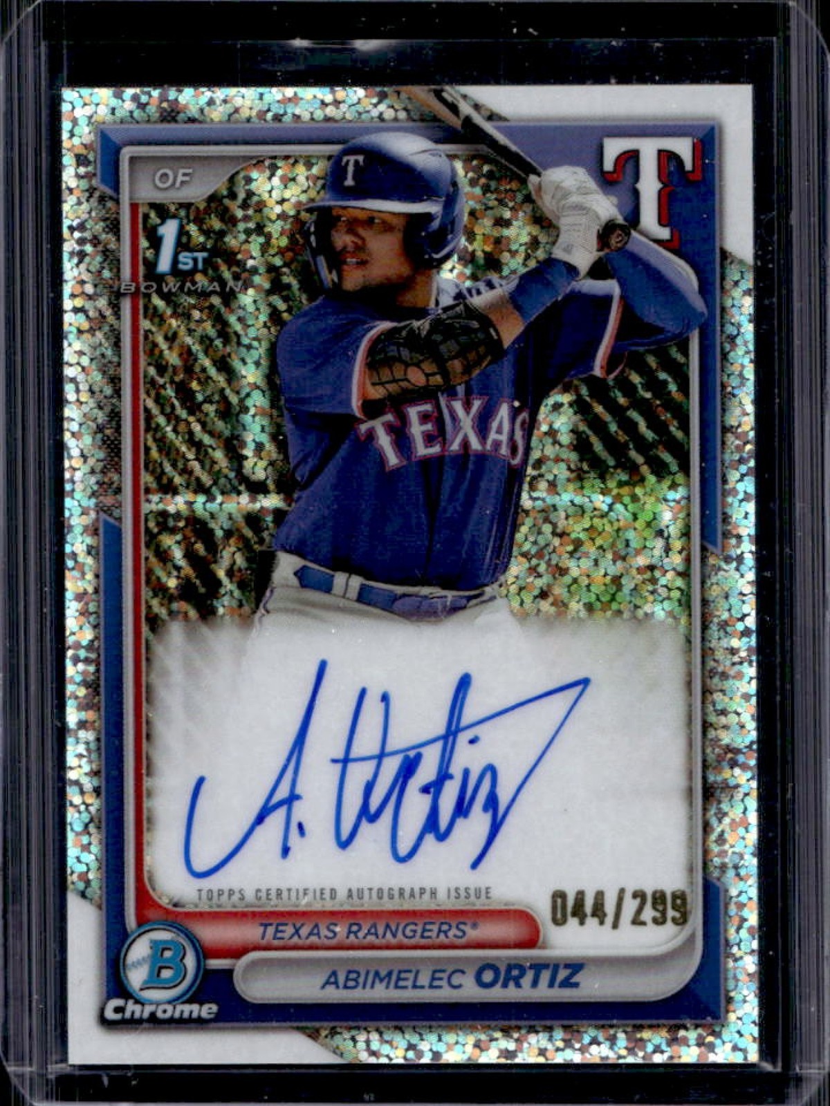 2024 Bowman Abimelec Ortiz Chrome Auto Speckle Refractor 1st #/299 Rangers