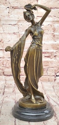 Bronze statue art nouveau deco girl w/ flower . SIGNED ~Kassin~ Hand Made Decor