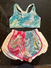 Nike Dri-FIT Matching Athletic Set Tropical Print Top Size L Shorts Size S